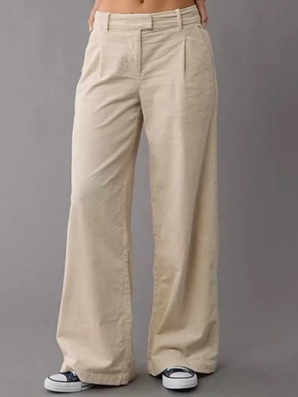 AE Stretch Corduroy High-Waisted Wide-Leg Trouser - Ivory